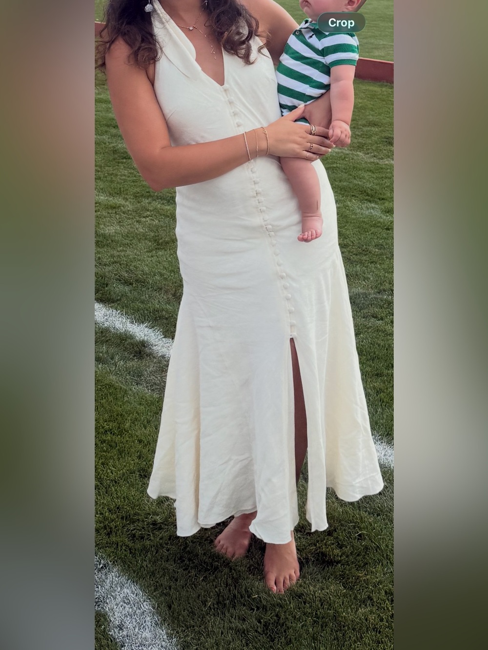 cult gaia ivory halter button-front midi dress linen with wrapped buttons - Picture 10 of 12